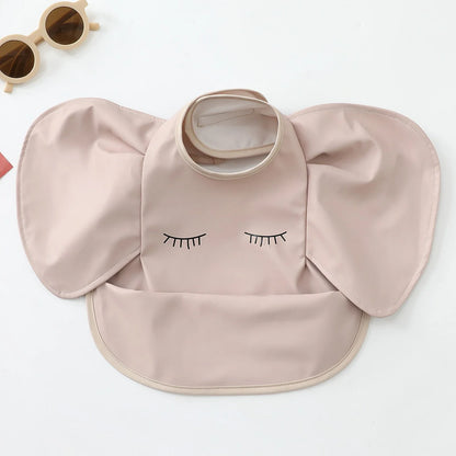 Folded baby infant waterproof bib with catching pocket, compact and travel-friendly for busy parents