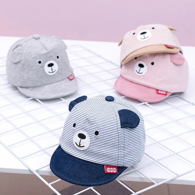 Unisex baby cap with an adorable blue elephant cartoon, comfortable cotton, all-season infant headwear