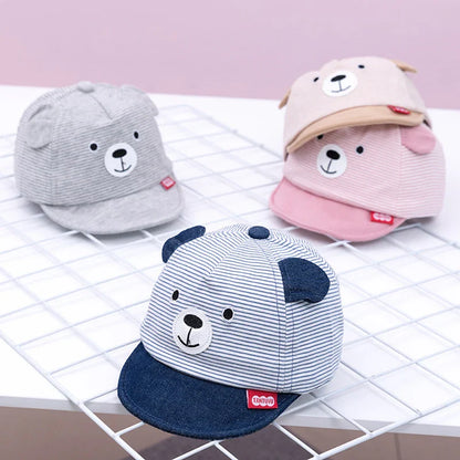 Unisex baby cap with an adorable blue elephant cartoon, comfortable cotton, all-season infant headwear