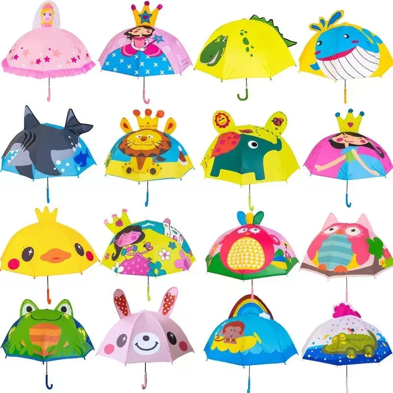Cute yellow duck kids umbrella with smiling face, perfect for rainy day outdoor play