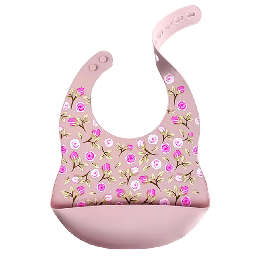 Soft touch silicone bib, featuring a cute cartoon bunny, for comfortable and clean baby mealtime