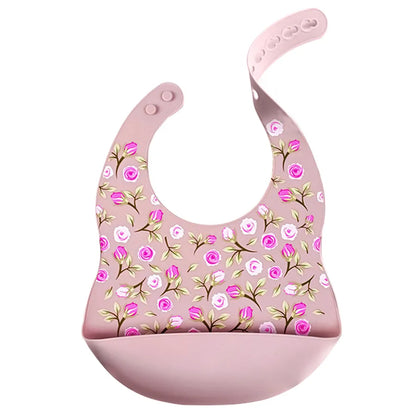 Soft touch silicone bib, featuring a cute cartoon bunny, for comfortable and clean baby mealtime