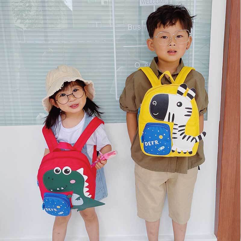 Cute zebra print kids backpack for kindergarten, primary school. Durable nylon animal school bag.