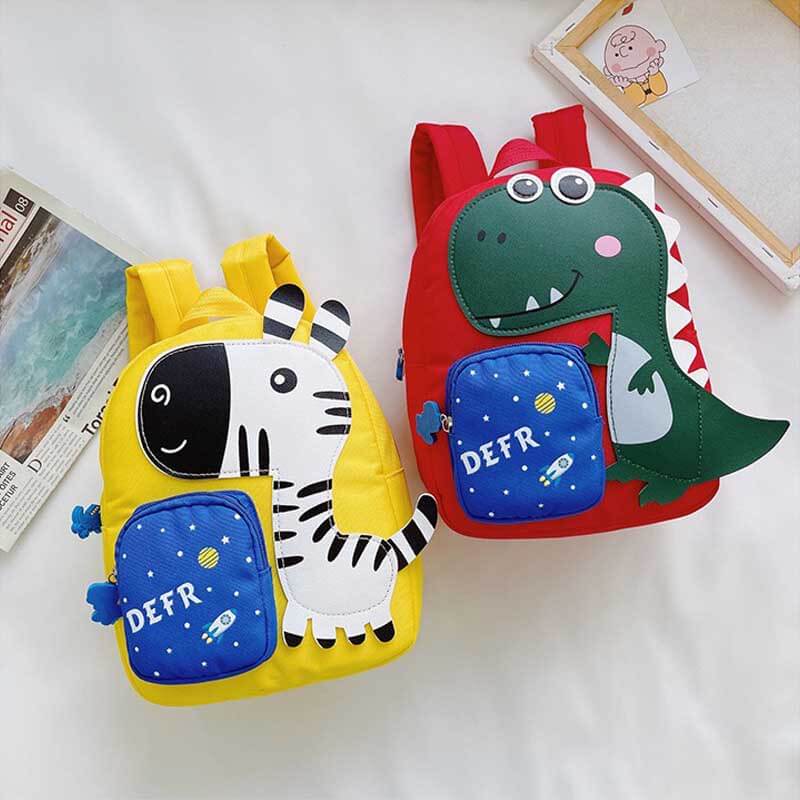 Colorful dinosaur kids backpack, perfect for school. Nylon animal school bag with adjustable straps.