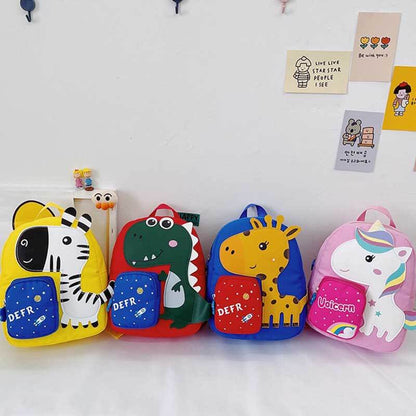 Giraffe print kids backpack for young children. Spacious nylon animal school bag, childrens accessory.