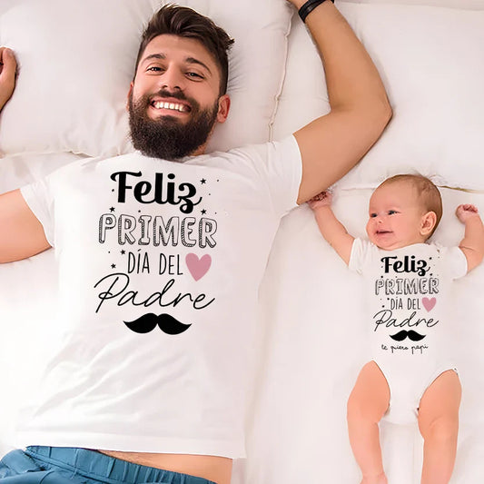 Dad and baby girl matching heart print t-shirts, adorable family outfit for Father's Day
