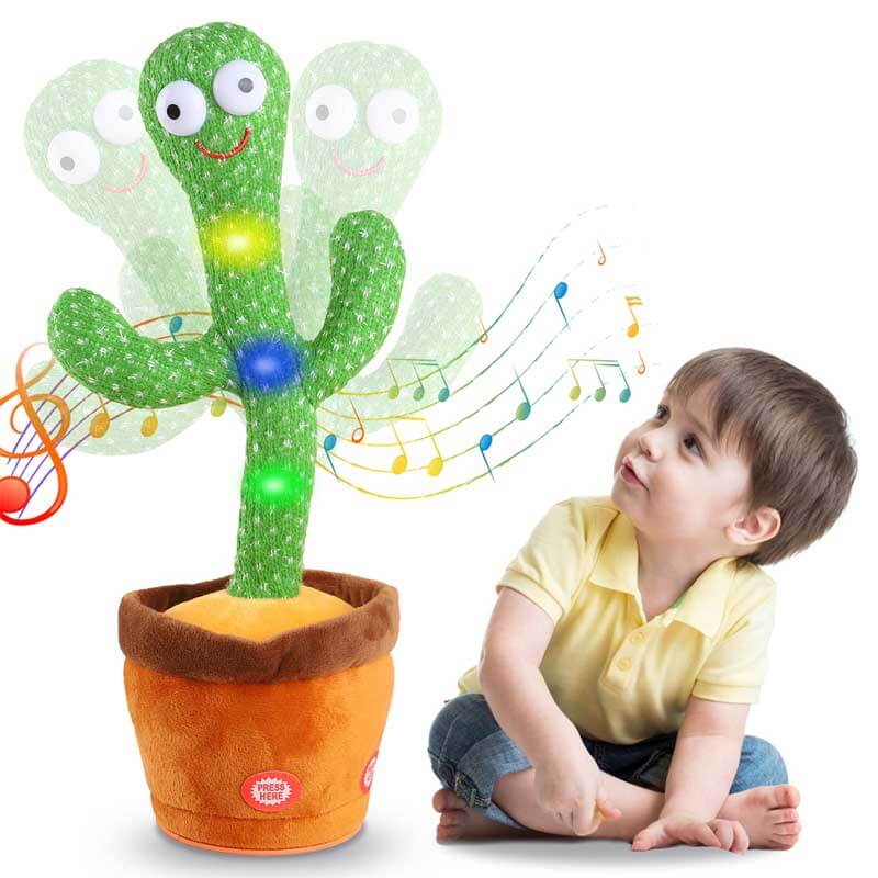 Dancing cactus plush toy for kids, interactive musical entertainment and educational baby gift.