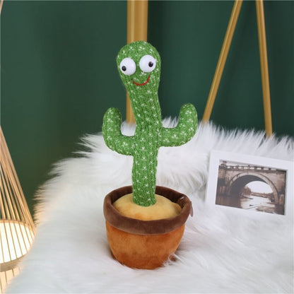 Plush dancing cactus toy in a child's hands, an interactive and engaging educational toy.