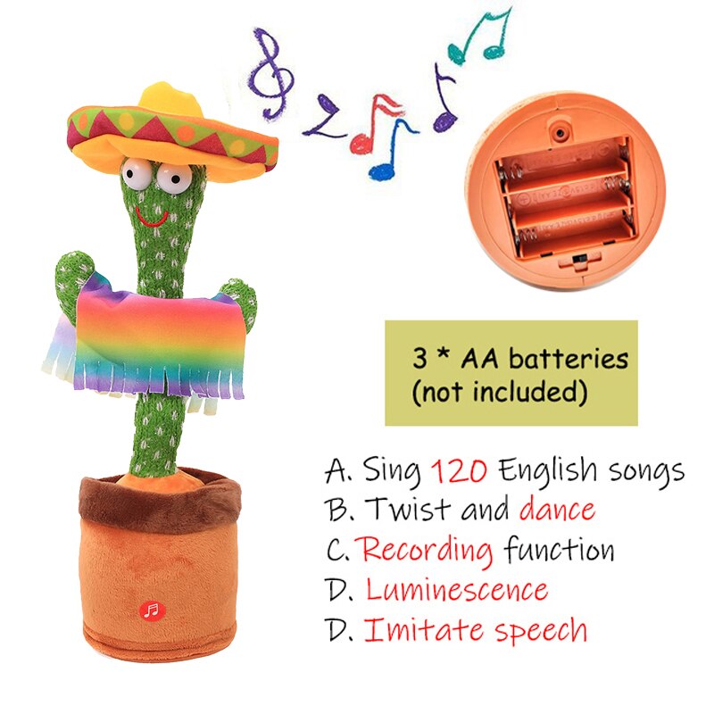 Kids' interactive cactus toy with light-up features, dancing and singing for sensory play