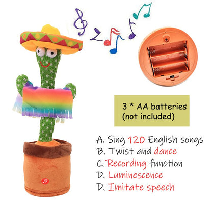 Kids' interactive cactus toy with light-up features, dancing and singing for sensory play