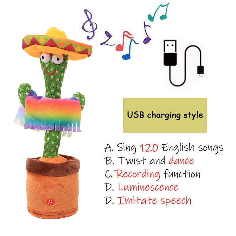 Joyful dancing cactus plush toy, interactive singing and mimicking for endless baby entertainment