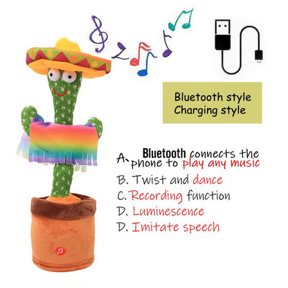 Developmental interactive cactus toy, singing and dancing plush for early learning and auditory cues