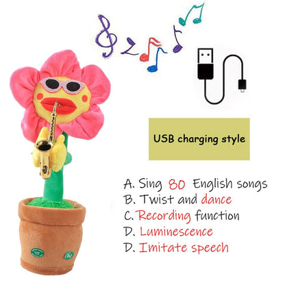 Cactus plush toy on a white background, interactive singing and dancing musical baby toy gift