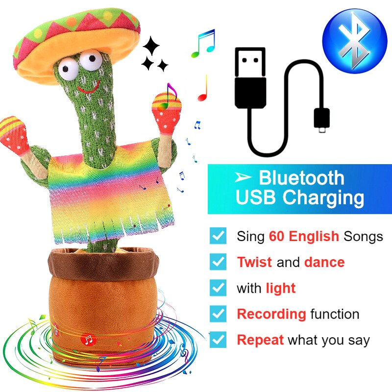 Interactive cactus plush toy with fabric textures, singing and dancing for a delightful baby toy