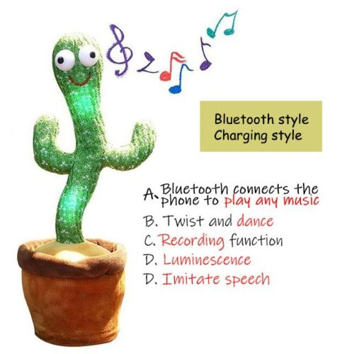 Close-up of interactive singing cactus plush toy, perfect baby toy for musical development