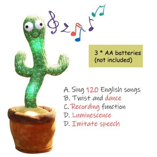 Dancing and singing cactus plush toy in a child's room, engaging interactive early education toy