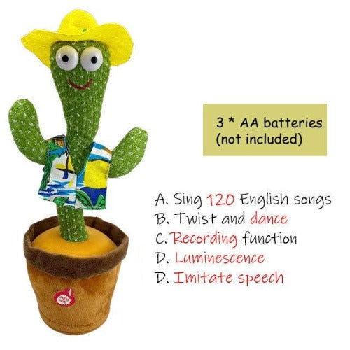 Cute cactus plush toy with expressive face, interactive dancing and singing for babies and kids