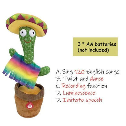 Musical cactus toy with colorful details, interactive plush for early childhood singing and dancing