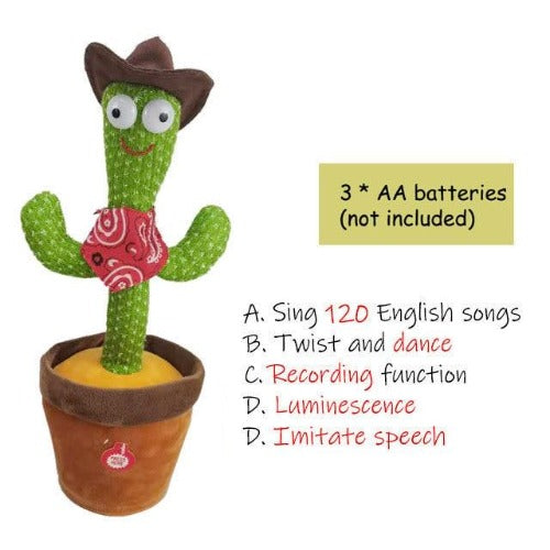 Bluetooth-enabled dancing cactus toy, interactive singing plush for kids' entertainment and learning