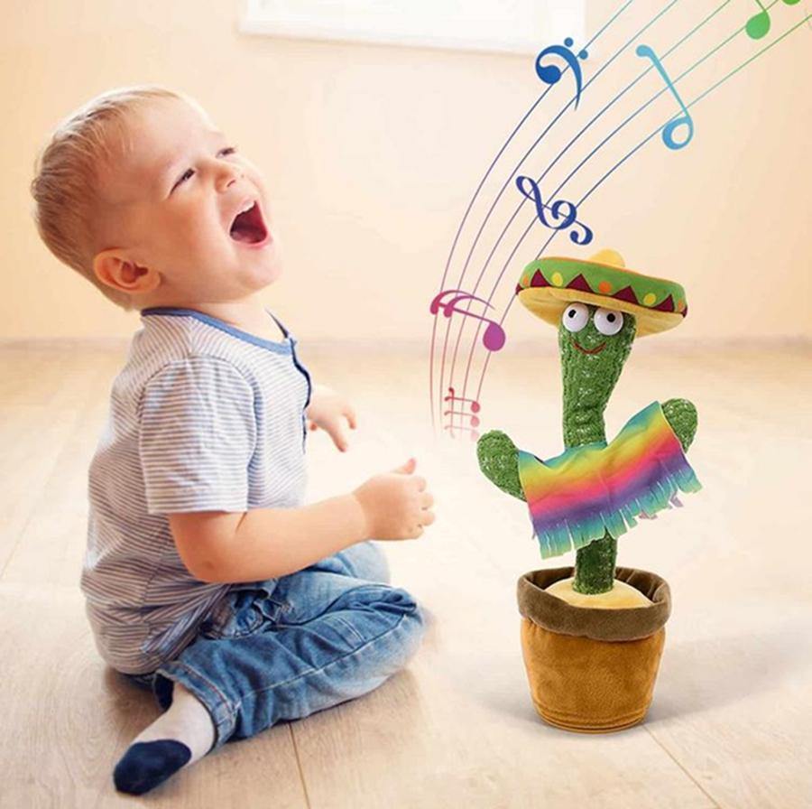 Dancing Cactus plush toy, green and soft, with a cheerful embroidered face, perfect for kids