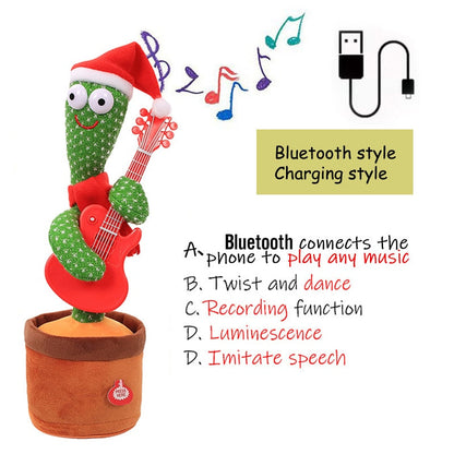 Close portrait of the Dancing Cactus's expressive face, a charming and engaging plush interactive toy