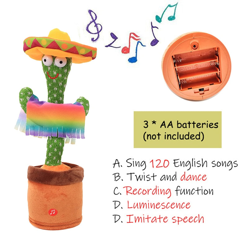 Child reaching for the Dancing Cactus, illustrating its appeal as a musical toy and baby gift
