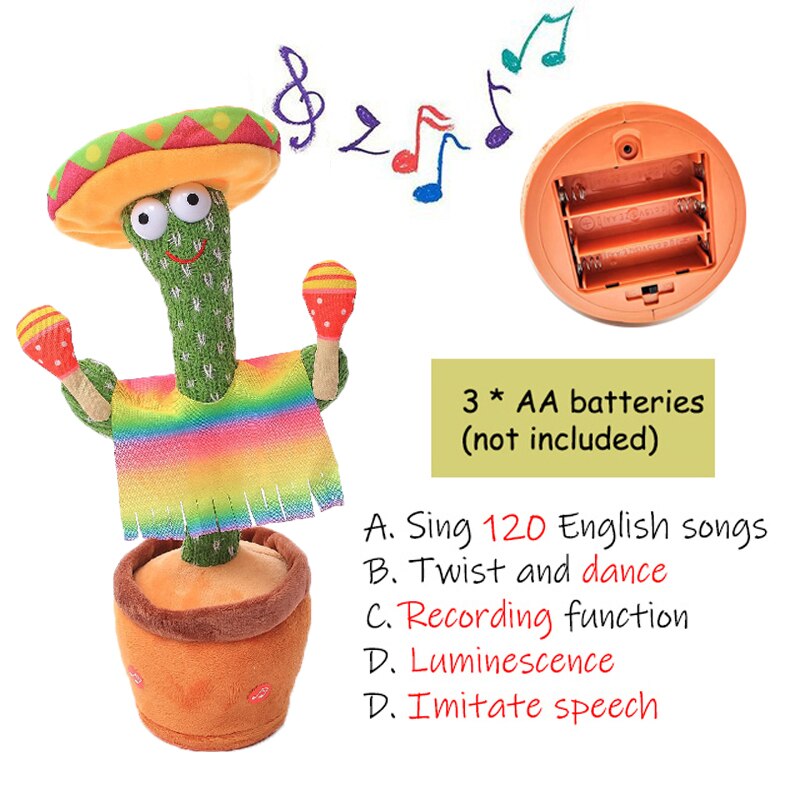 Talking Cactus toy positioned next to building blocks, demonstrating its role in a child's play area
