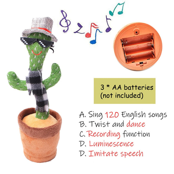 Back view of the Dancing Cactus, highlighting its detailed stitching and quality plush construction