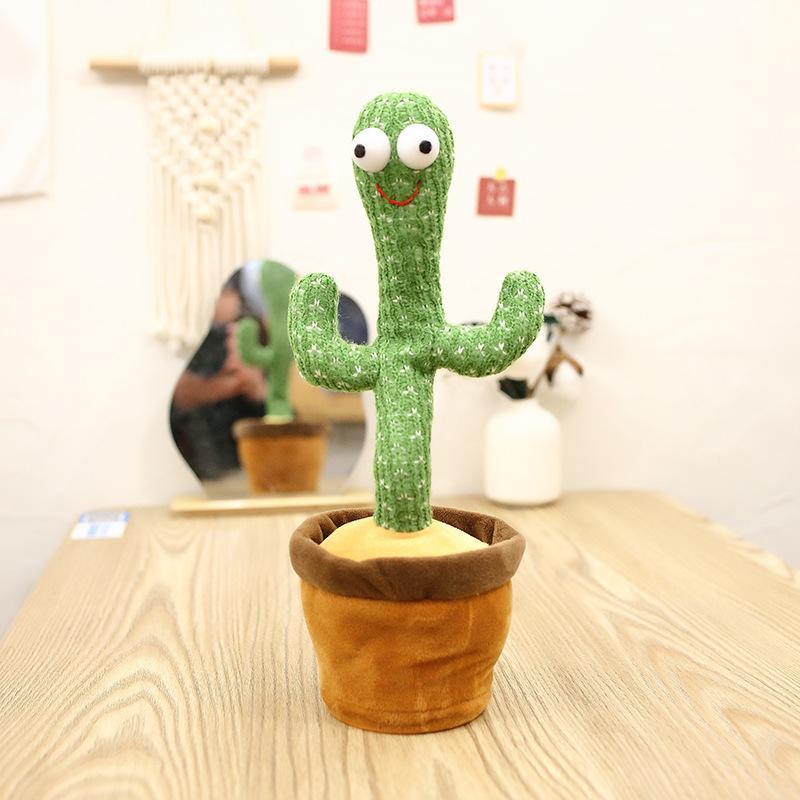 Close-up of a musical Dancing Cactus plush, showing its soft fabric and inviting smile for babies