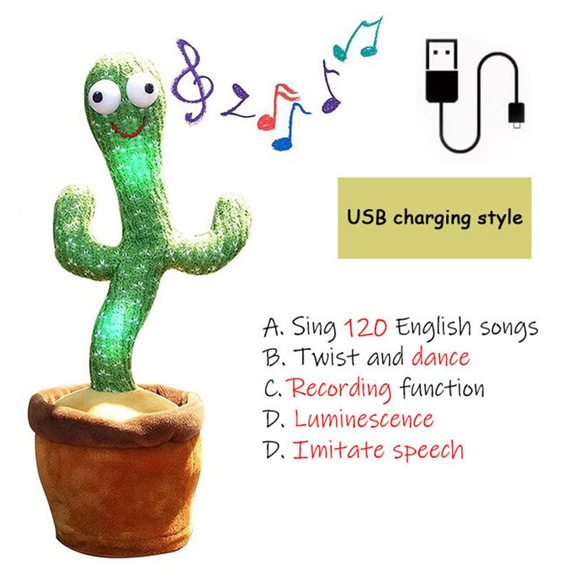 Vibrant green Dancing Cactus plush, perfect for stimulating toddlers with sound and movement