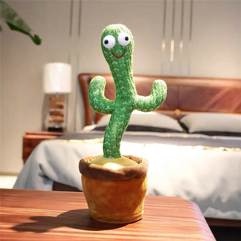 Dancing cactus plush toy mimicking sounds, in a pot, for kids' interactive play and entertainment