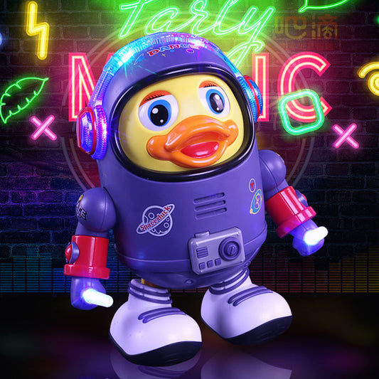 Dancing Duck Astronaut toy for toddlers, a musical and light-up educational toy for baby development.