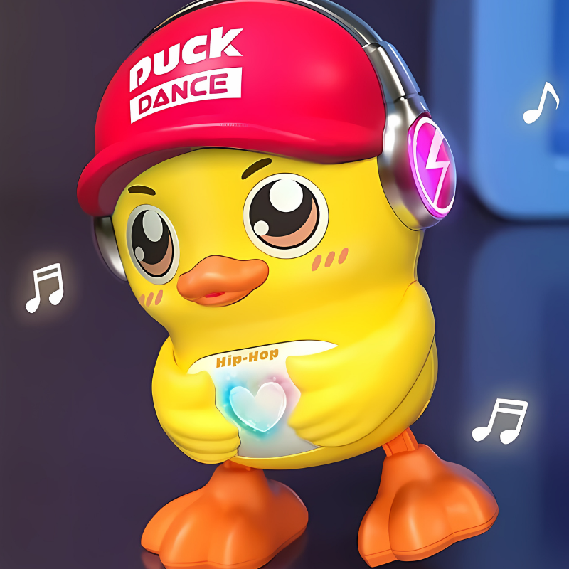 Dancing duck toy with LED lights, interactive musical feature, ideal for toddler crawling aid & early learning.