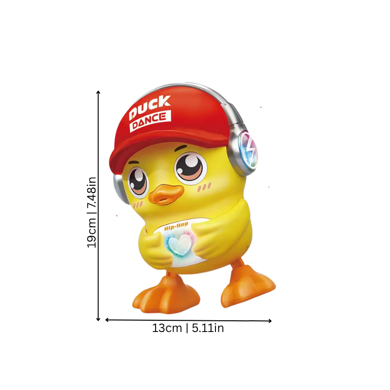 Musical dancing duck interactive toy with flashing lights, perfect for baby development and engaging toddler play.