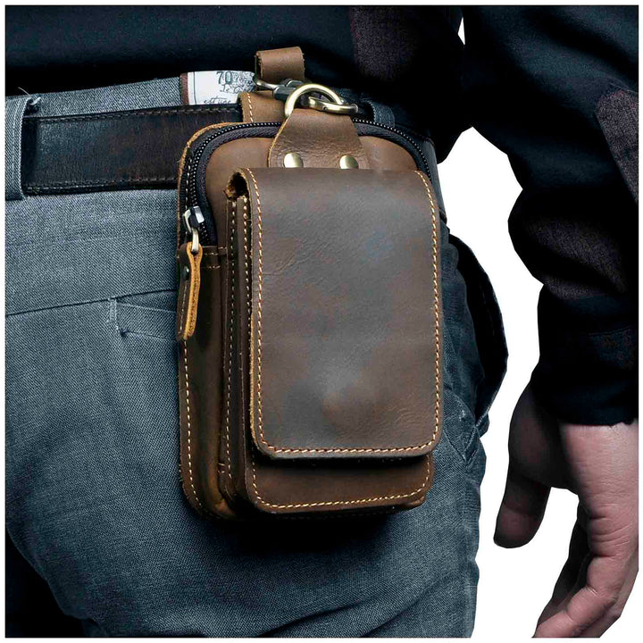 Dark brown men's premium waist bag, perfect for everyday essentials & travel.