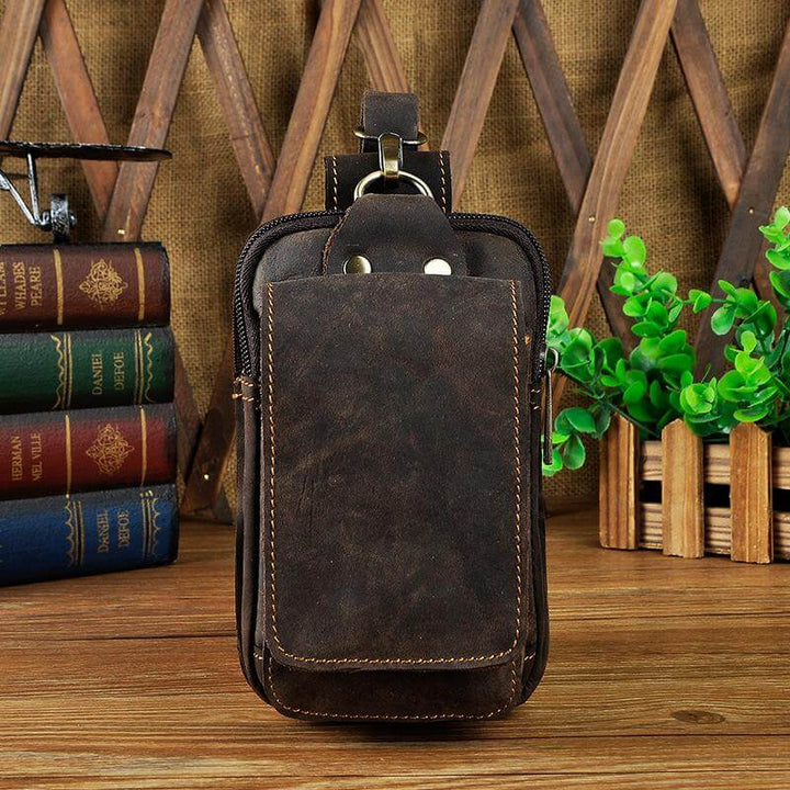 Men's dark brown waist bag, a premium accessory for travel & daily organization.