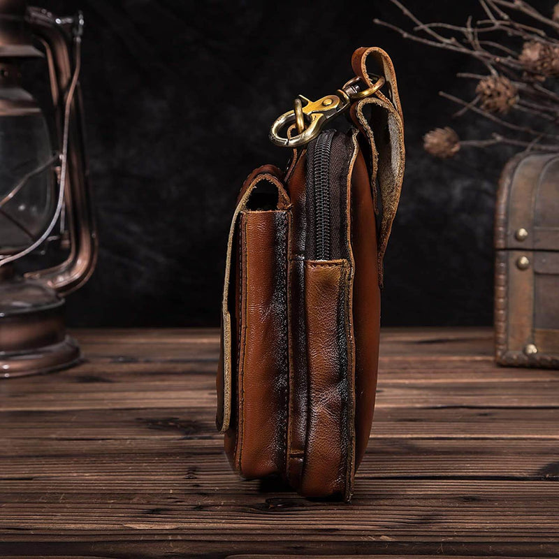 Secure dark brown men's waist bag, stylish & practical for everyday essentials.