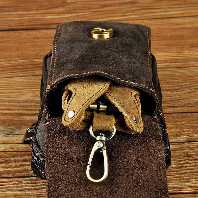 Stylish dark brown men's waist bag for travel accessories & daily essentials.
