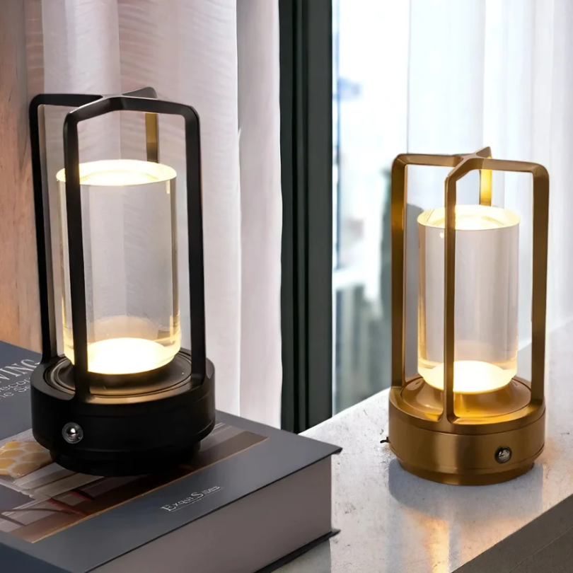Decorative wireless LED table lamp, perfect for cozy ambient lighting & home decor. Rechargeable & portable.