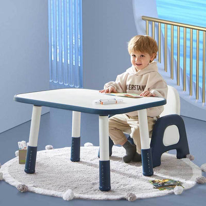 Deep sea blue kids adjustable height plastic activity table for toddlers in a playroom