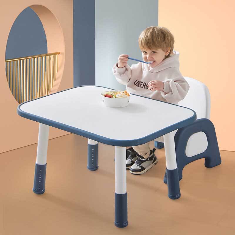 Toddler-sized adjustable height plastic activity table in a vibrant deep sea blue color