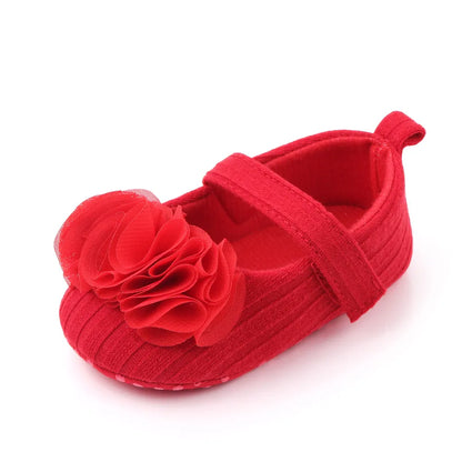 First walker floral cotton baby shoes for girls, featuring a flexible soft sole.