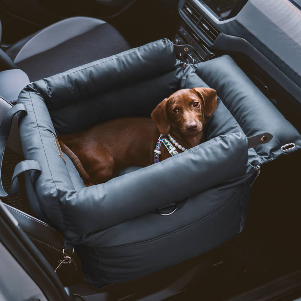 Pet car safety booster bed; comfortable dog seat for secure and relaxed car journeys.