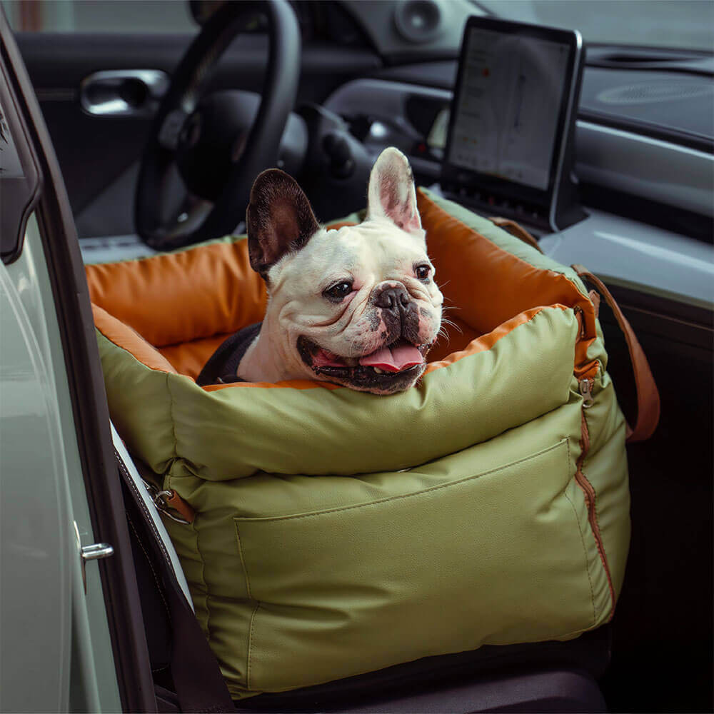 Portable comfortable dog car seat; booster bed for small dogs, safe car journeys.