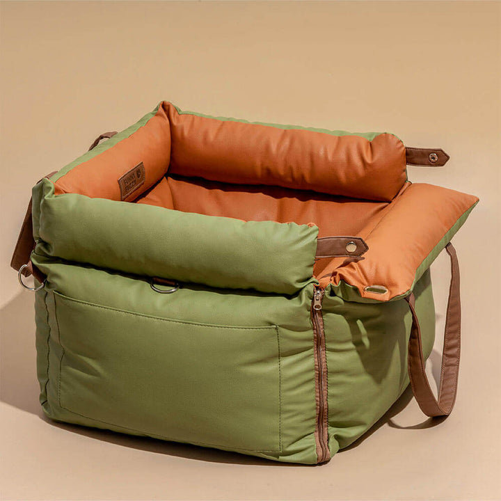 Faux leather comfortable dog car bed; deluxe booster seat for safe pet journeys.