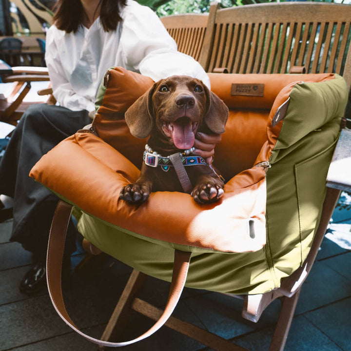 Portable dog booster seat for cars; cozy travel bed for small to medium dogs.