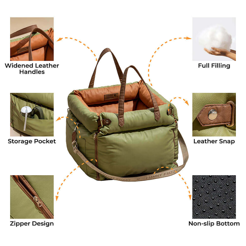 Comfortable dog car booster bed; ideal for small & medium pets for safe car rides.
