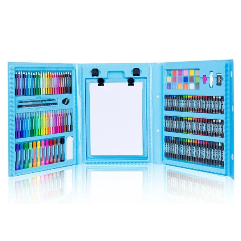 Happy kid using the easel and colorful supplies from the Deluxe Art Set, engaging in creative fun