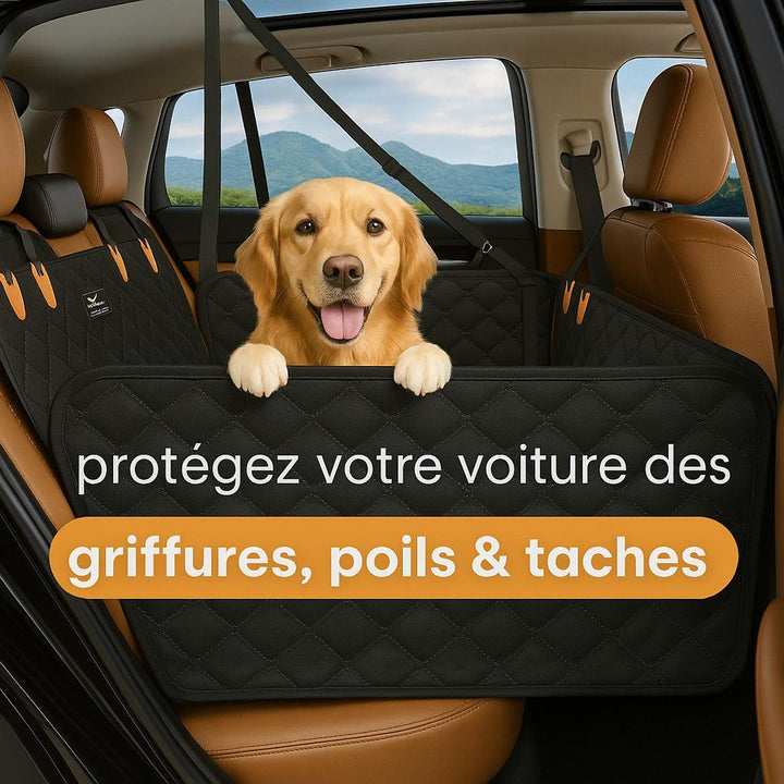 Deluxe pet dog car seat hammock with side flaps, offering waterproof & anti-scratch vehicle protection for travel.