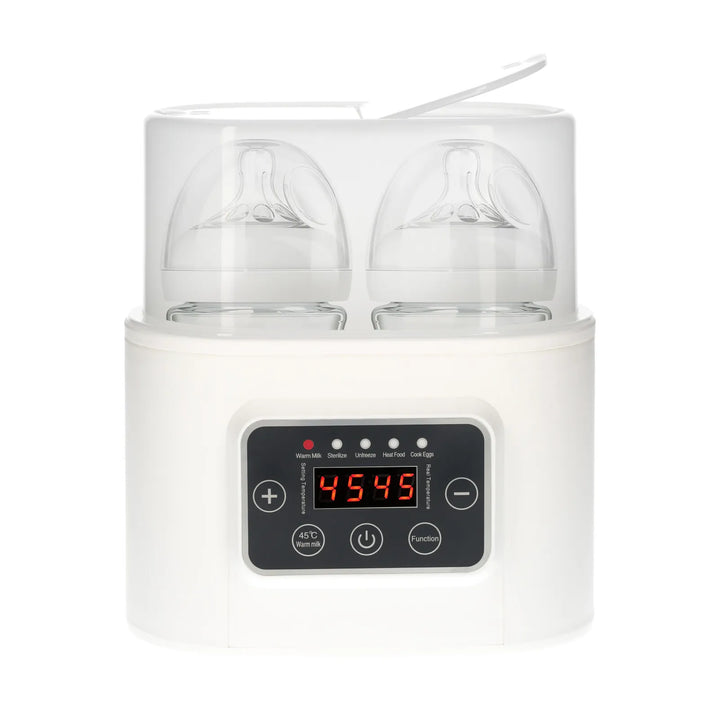 Digital 5-in-1 baby bottle warmer & sterilizer with timer for fast milk warming & infant feeding.
